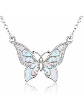 Cute Butterfly Opal Pendant Necklace | Animal Jewelry Gift for Women